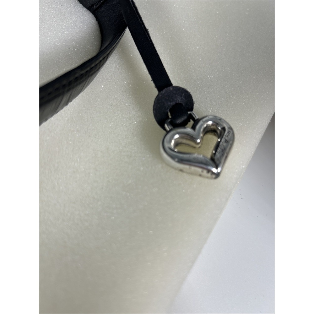 Brighton Martine Purse Black Croc Embossed Leather Canvas Blue Toile Shoulder - Picture 8 of 14